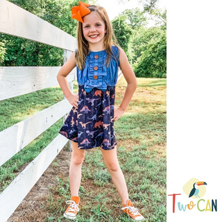 Denim Dino Dress-Dress-Wellington Design Co - TwoCan-Stella Violet Boutique in Arvada, Colorado