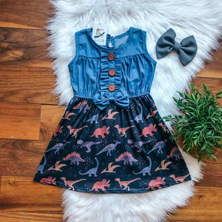 Denim Dino Dress-Dress-Wellington Design Co - TwoCan-Stella Violet Boutique in Arvada, Colorado