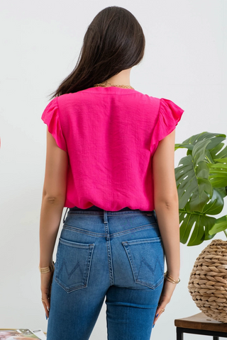 Embroidered Split Neck Blouse-Shirts & Tops-Blu Pepper-Stella Violet Boutique in Arvada, Colorado