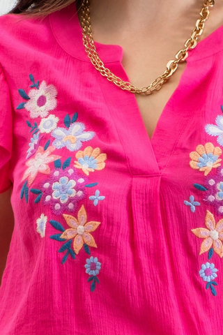 Embroidered Split Neck Blouse-Shirts & Tops-Blu Pepper-Stella Violet Boutique in Arvada, Colorado