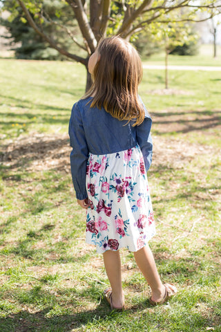 Floral Dress with Denim Bodice-Sparkledots-Stella Violet Boutique in Arvada, Colorado