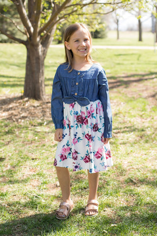 Floral Dress with Denim Bodice-Sparkledots-Stella Violet Boutique in Arvada, Colorado