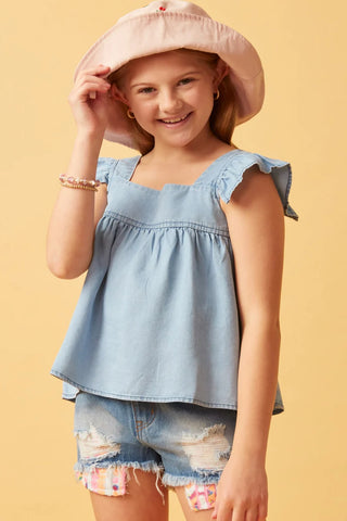Girls Tencel Square Neck Ruffle Cap Sleeve Top-Apparel & Accessories-Hayden LA-Stella Violet Boutique in Arvada, Colorado