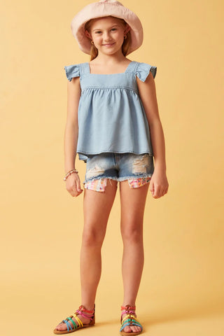 Girls Tencel Square Neck Ruffle Cap Sleeve Top-Apparel & Accessories-Hayden LA-Stella Violet Boutique in Arvada, Colorado