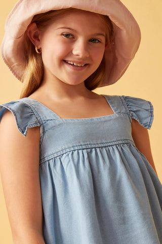 Girls Tencel Square Neck Ruffle Cap Sleeve Top-Apparel & Accessories-Hayden LA-Stella Violet Boutique in Arvada, Colorado