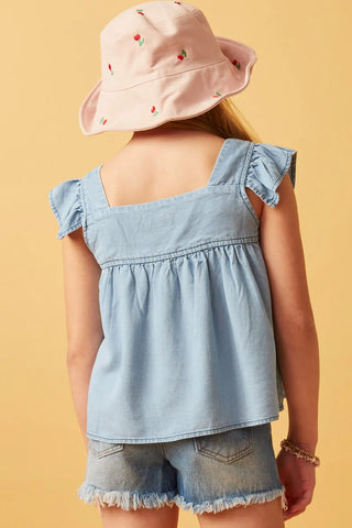 Girls Tencel Square Neck Ruffle Cap Sleeve Top-Apparel & Accessories-Hayden LA-Stella Violet Boutique in Arvada, Colorado