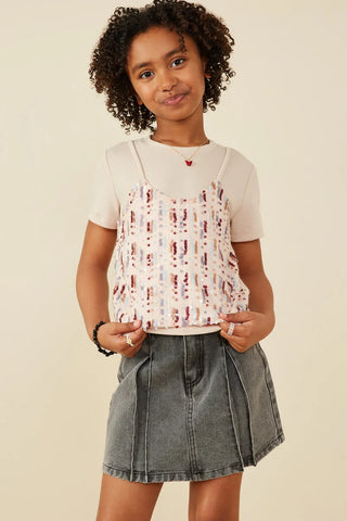 Girls Sequin Paneled Twofer T-Shirt-Shirts & Tops-Hayden LA-Stella Violet Boutique in Arvada, Colorado