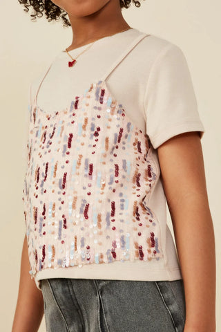 Girls Sequin Paneled Twofer T-Shirt-Shirts & Tops-Hayden LA-Stella Violet Boutique in Arvada, Colorado