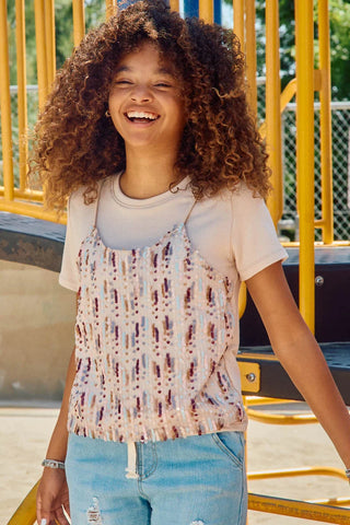 Girls Sequin Paneled Twofer T-Shirt-Shirts & Tops-Hayden LA-Stella Violet Boutique in Arvada, Colorado