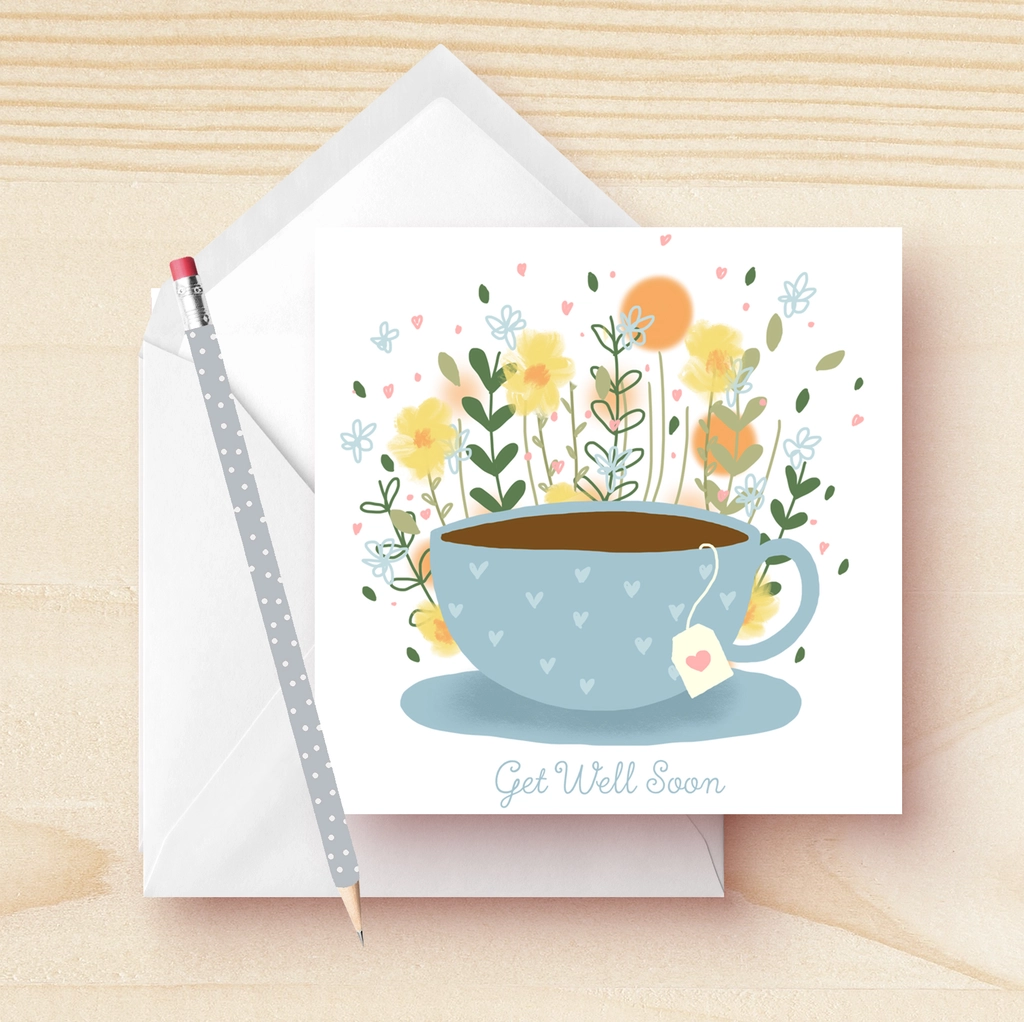 Get Well Soon Teacup Card Card-Greeting Card-Kathrin Legg-Stella Violet Boutique in Arvada, Colorado