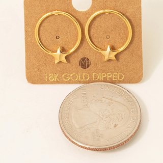 Gold Dipped Star Charm Hoop Drop Stud Earrings-Earrings-Fame Accessories-Stella Violet Boutique in Arvada, Colorado