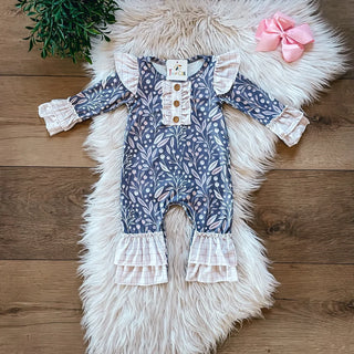 Grey Windowpane Romper-Baby One-Pieces-Wellington Design Co - TwoCan-Stella Violet Boutique in Arvada, Colorado