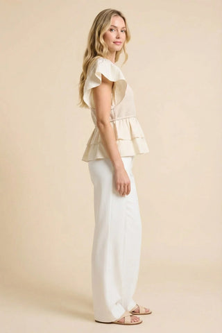 Mix Media Tiered Peplum Top-Apparel & Accessories-Hayden LA-Stella Violet Boutique in Arvada, Colorado