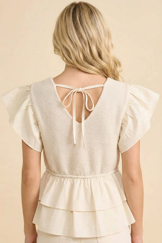 Mix Media Tiered Peplum Top-Apparel & Accessories-Hayden LA-Stella Violet Boutique in Arvada, Colorado