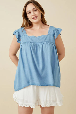 Womens Tencel Square Neck Ruffle Cap Sleeve Top-Apparel & Accessories-Hayden LA-Stella Violet Boutique in Arvada, Colorado