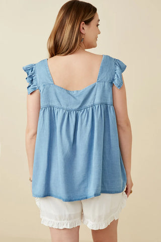 Womens Tencel Square Neck Ruffle Cap Sleeve Top-Apparel & Accessories-Hayden LA-Stella Violet Boutique in Arvada, Colorado