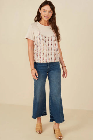Womens' Sequin Paneled Twofer T-Shirt-Shirts & Tops-Hayden LA-Stella Violet Boutique in Arvada, Colorado