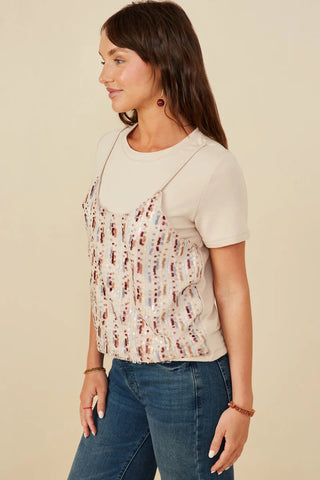 Womens' Sequin Paneled Twofer T-Shirt-Shirts & Tops-Hayden LA-Stella Violet Boutique in Arvada, Colorado