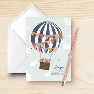 Happy Birthday Hot Air Balloon Card-Greeting Card-Kathrin Legg-Stella Violet Boutique in Arvada, Colorado