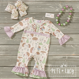 Happy Hedgehogs Infant Girls Romper-Romper-Pete & Lucy-Stella Violet Boutique in Arvada, Colorado