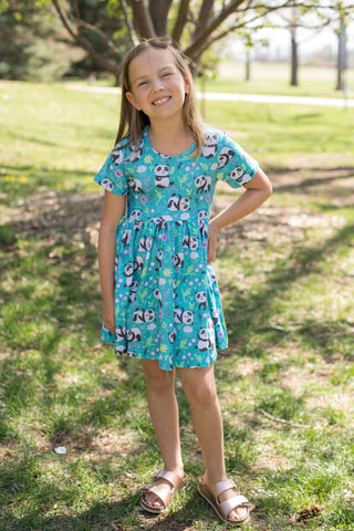 Happy Pandas Twirly Dress-Dresses-Sparkledots - Little Jo Lemon-Stella Violet Boutique in Arvada, Colorado