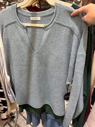 Split Neck Knit Sweater-Shirts & Tops-Blu Pepper-Stella Violet Boutique in Arvada, Colorado