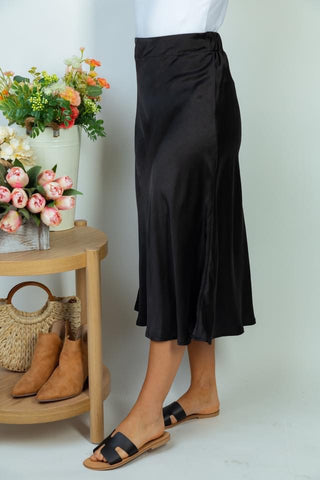 Black Satin Midi Skirt-Shirts & Tops-White Birch-Stella Violet Boutique in Arvada, Colorado