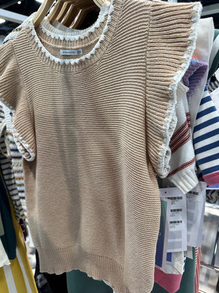 Natural Ruffle Sleeve Sweater Top-Top-Staccato-Stella Violet Boutique in Arvada, Colorado