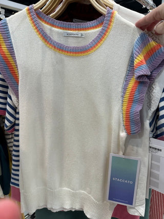 Rainbow Trim Cap Sleeve Sweater Top-Top-Staccato-Stella Violet Boutique in Arvada, Colorado