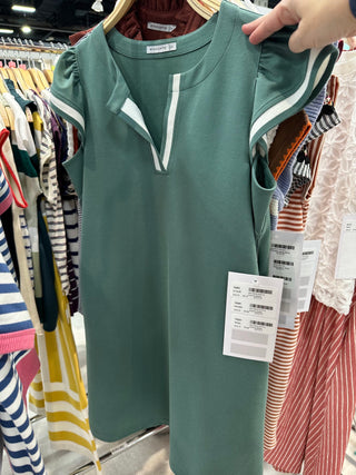 Olive Ruffle Sleeve Knit Dress-Dress-Staccato-Stella Violet Boutique in Arvada, Colorado