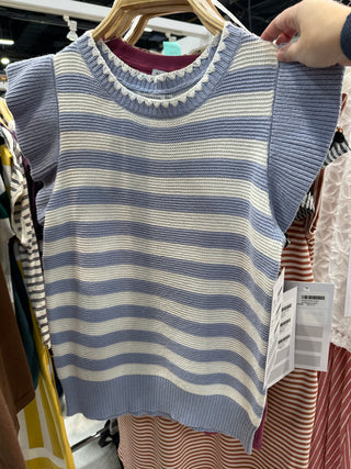 Chambray Stripe Flutter Sweater Top-Blouses-Staccato-Stella Violet Boutique in Arvada, Colorado