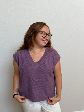 Lavender Haze Waffle Knit V-Neck Sweater – Lightweight Layering Piece