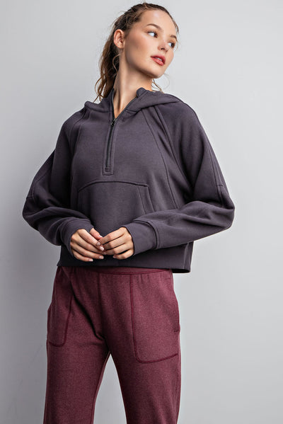 Cropped Quarter Zip Hoodie-Outerwear-Rae Mode-Stella Violet Boutique in Arvada, Colorado