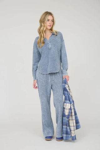 Indigo Mineral Wash Pullover-Shirts & Tops-Blu Pepper-Stella Violet Boutique in Arvada, Colorado