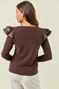 V-Neck Ruffle Long Sleeve Top-Top-Doe & Rae-Stella Violet Boutique in Arvada, Colorado