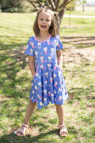 Lovely Meow Twirl Dress-Dress-Pete & Lucy-Stella Violet Boutique in Arvada, Colorado