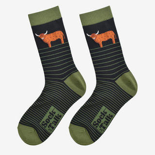 Men's Bamboo Socks - Highland Cow Stripe-Socks-Sock Talk-Stella Violet Boutique in Arvada, Colorado