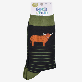 Men's Bamboo Socks - Highland Cow Stripe-Socks-Sock Talk-Stella Violet Boutique in Arvada, Colorado