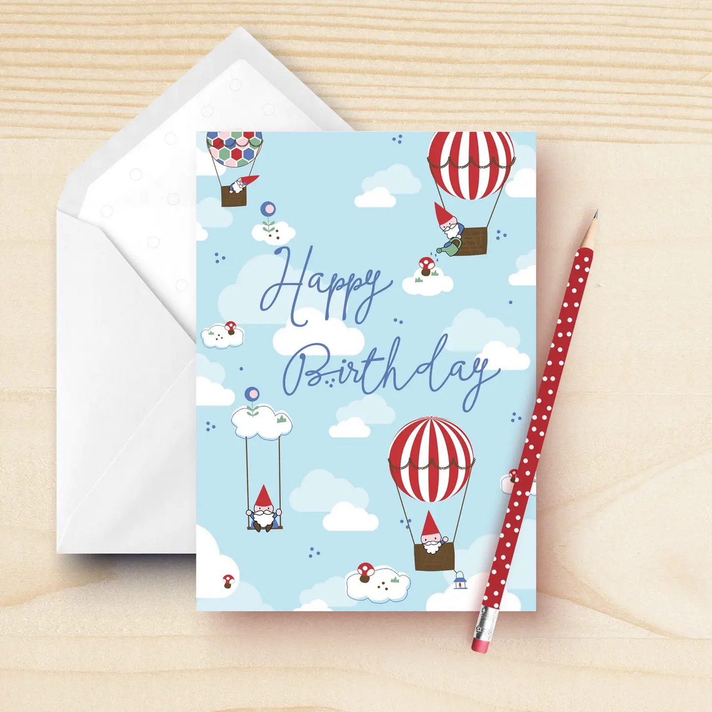 Mushroom and Gnome Happy Birthday Greeting Card-Greeting Card-Kathrin Legg-Stella Violet Boutique in Arvada, Colorado