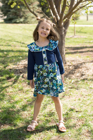 Navy & White Floral Dress-Dresses-Wellington Design Co - Wellie Kate-Stella Violet Boutique in Arvada, Colorado