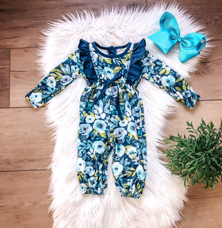 Navy & White Floral Romper-Dresses-Wellington Design Co - Wellie Kate-Stella Violet Boutique in Arvada, Colorado