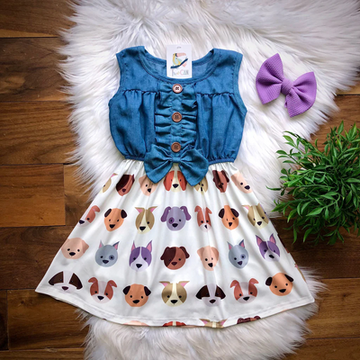 Peppy Pups Denim Dress-Dress-Wellington Design Co - TwoCan-Stella Violet Boutique in Arvada, Colorado