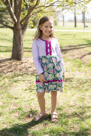 Purple Floral Ruffle Dress-Baby & Toddler Outfits-Honeydew-Stella Violet Boutique in Arvada, Colorado