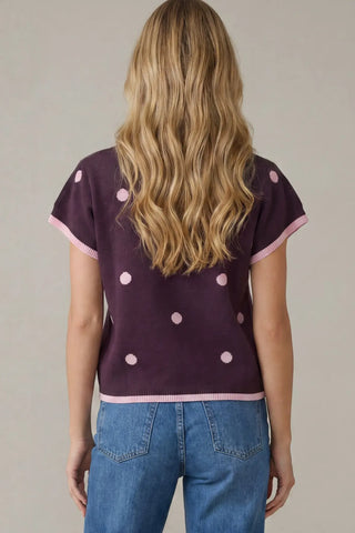 Drop Shoulder Contrast Edge Polka Dot Sweater Top-Top-She + Sky-Stella Violet Boutique in Arvada, Colorado