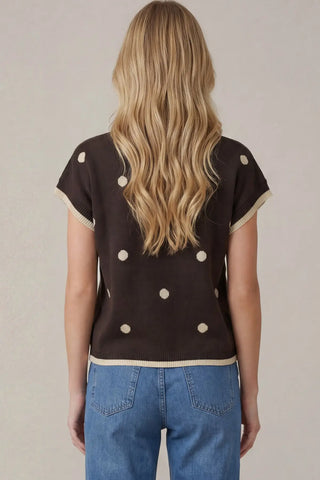 Drop Shoulder Contrast Edge Polka Dot Sweater Top-Top-She + Sky-Stella Violet Boutique in Arvada, Colorado