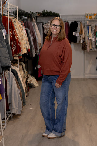 Textured Half Zip Sweatshirt-Top-Doe & Rae-Stella Violet Boutique in Arvada, Colorado