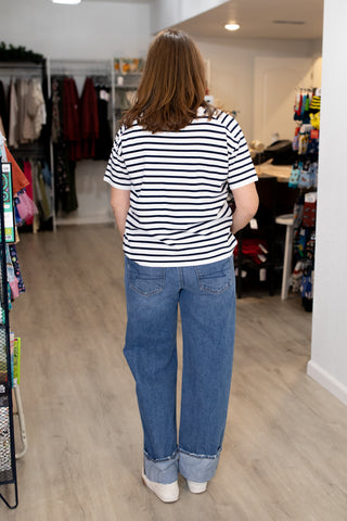 Striped V-Neck Sweater-Shirts & Tops-Staccato-Stella Violet Boutique in Arvada, Colorado