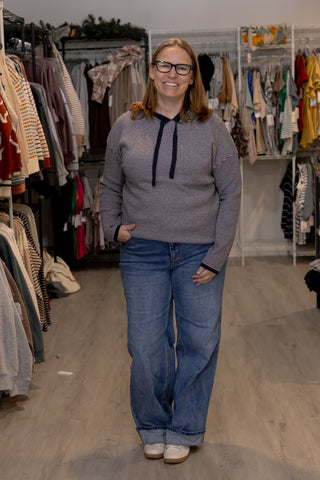 Striped Waffle Hoodie-Shirts & Tops-Staccato-Stella Violet Boutique in Arvada, Colorado