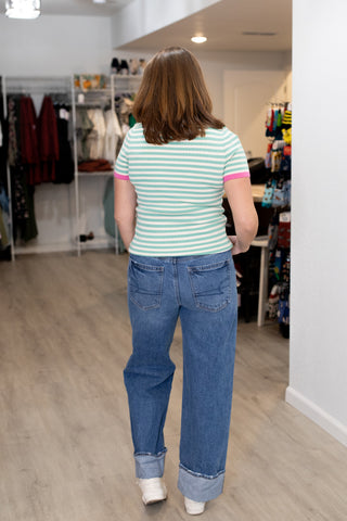 Contrast Neck Striped Sweater-Shirts & Tops-Staccato-Stella Violet Boutique in Arvada, Colorado