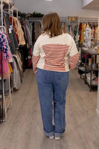 Varsity Stripe V-Neck Sweatshirt-Shirts & Tops-Staccato-Stella Violet Boutique in Arvada, Colorado